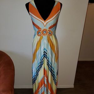 Eci NY, multi-colored belted striped summer dress